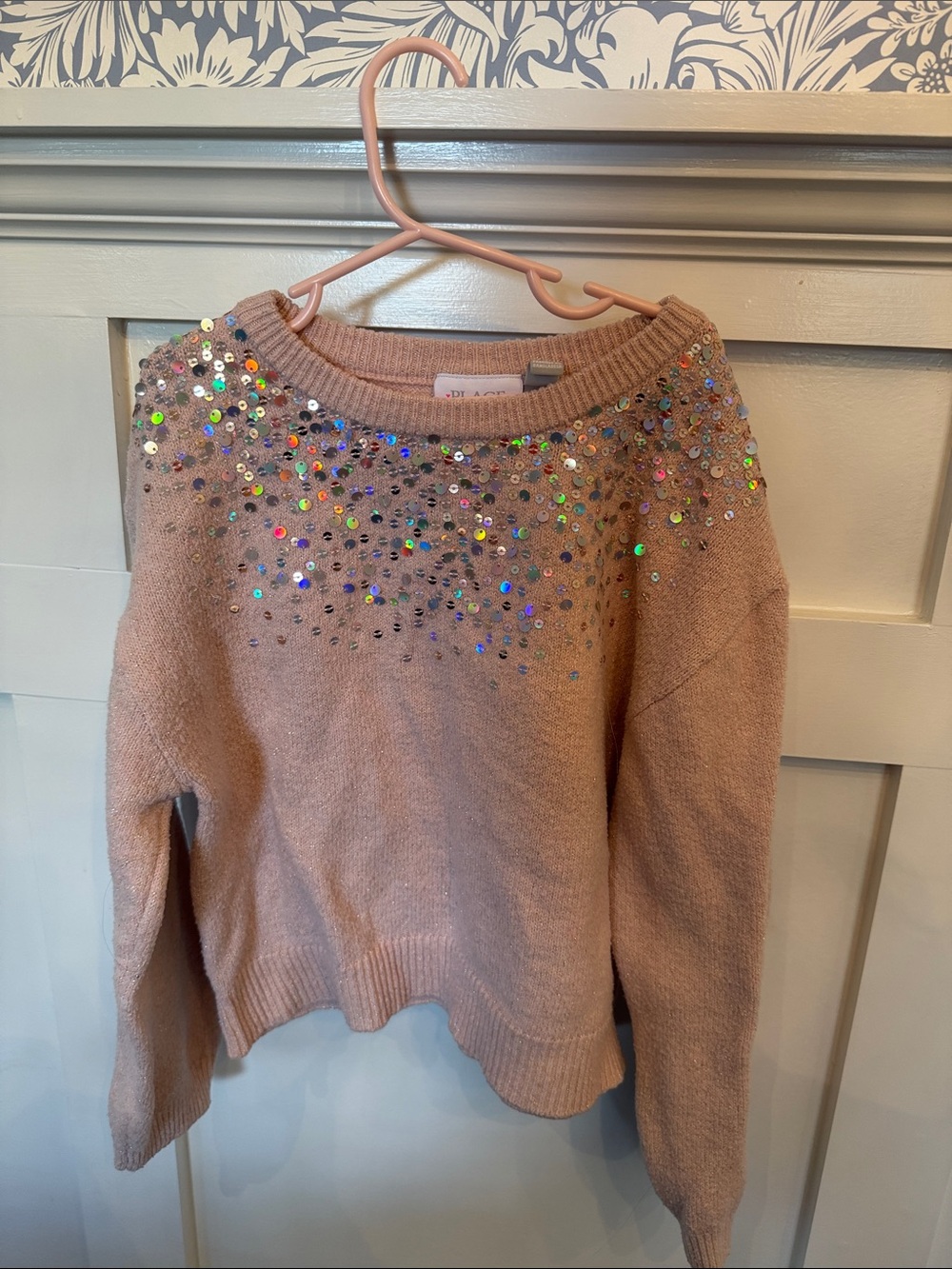 Place Blush Pink Sequin-Embellished Crewneck Sweater